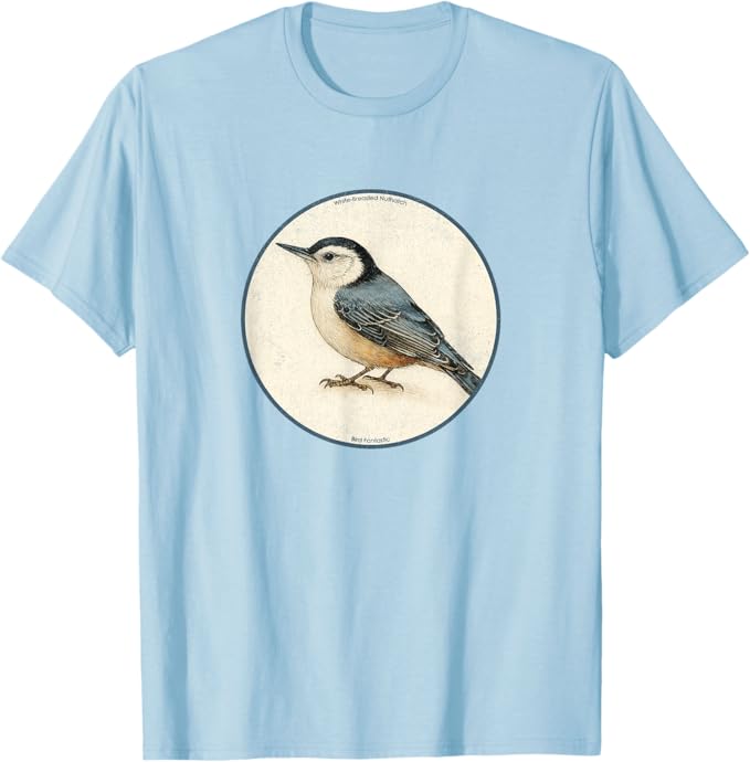 Retro White-Breasted Nuthatch T-Shirt Design 10 Colors by Bird Fantastic | Birding Graphic Tee