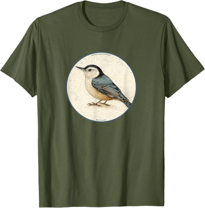 Retro White-Breasted Nuthatch T-Shirt Design 10 Colors by Bird Fantastic | Birding Graphic Tee