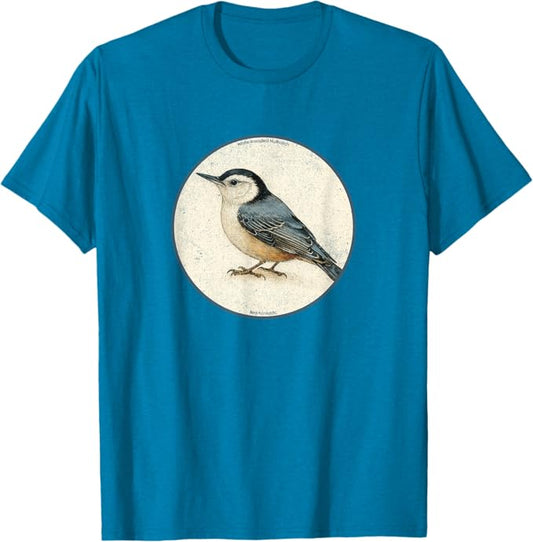 Retro White-Breasted Nuthatch T-Shirt Design 10 Colors by Bird Fantastic | Birding Graphic Tee